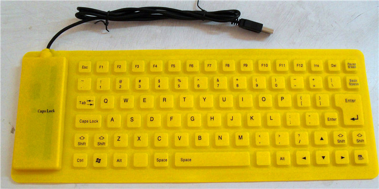 Foldable washable computer keyboard 85 key portable mini USB flexible waterproof soft silicone gaming keyboard computer laptop: Yellow