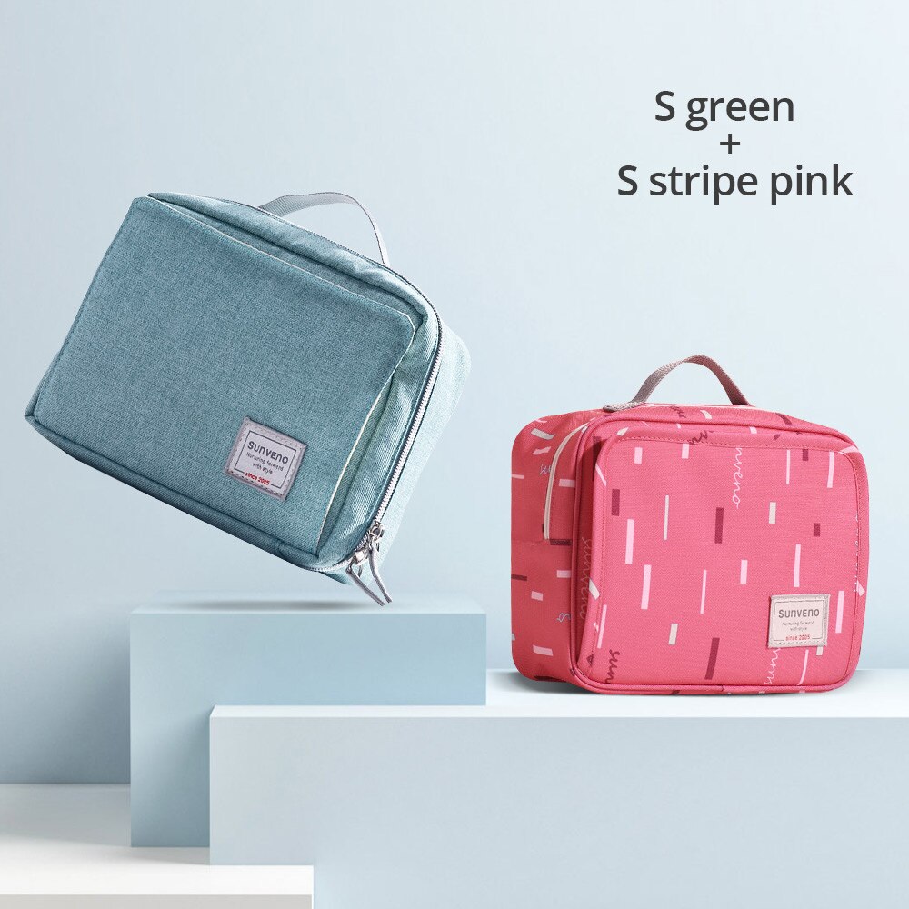 Sunveno Baby Diaper Bags Maternity Bag for Disposable Reusable Cosmetic Bag Wet Dry Diaper Bag Handle Wetbags Makeup Bags: Green  Stripepink