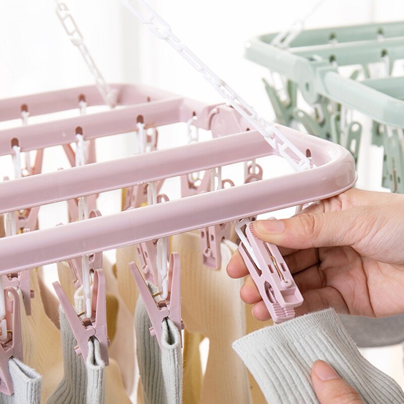 32Clips Rack secado de ropa Clip de plástico de calcetines a prueba del viento secado estante giratorio hogar calcetines ropa secador de productos