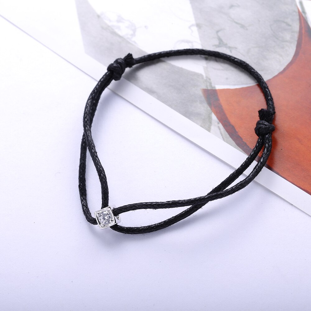 Moonmory-pulsera de plata de ley 925 con piedra cuadrada para mujer, brazalete de boda con cuerda negra, ajustable