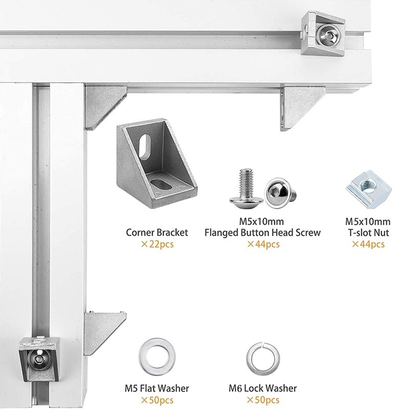 22Set Aluminum Profile Connector Set for Series Aluminum Extrusion Profile W Slot 6mm, Include 22Pcs Corner Bracket