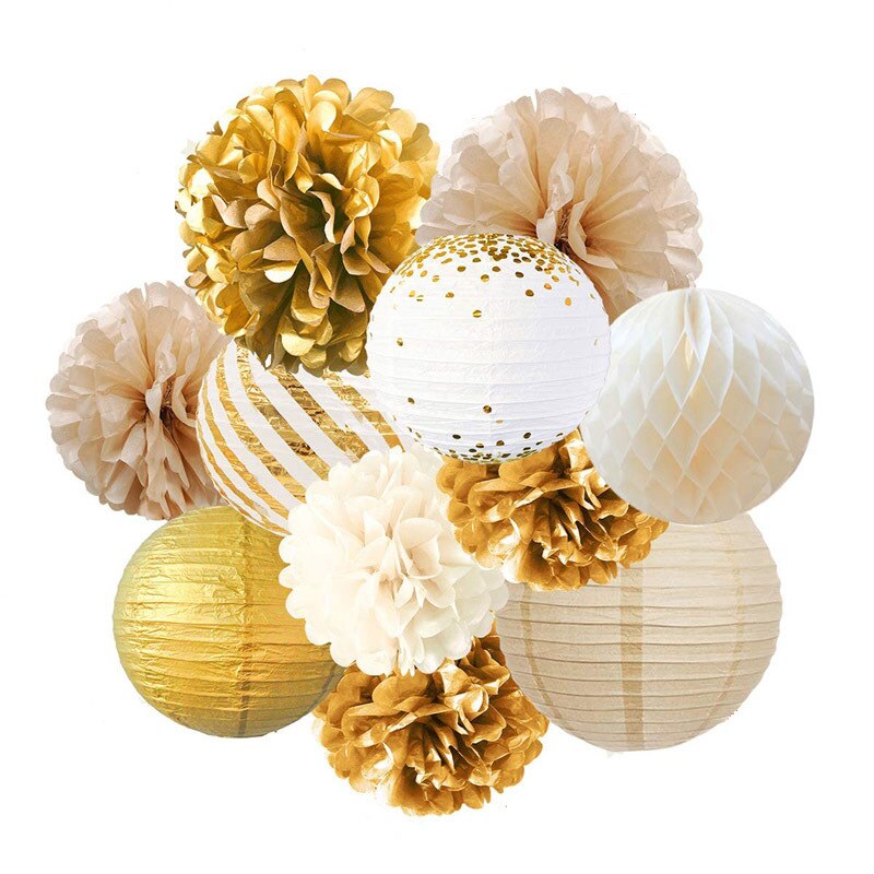 11PCS Paper Lanterns Gold Pink Chinese Lantern Decoration Wedding Party Festival DIY Decor Honeycomb Ball Folding Paper Lantern