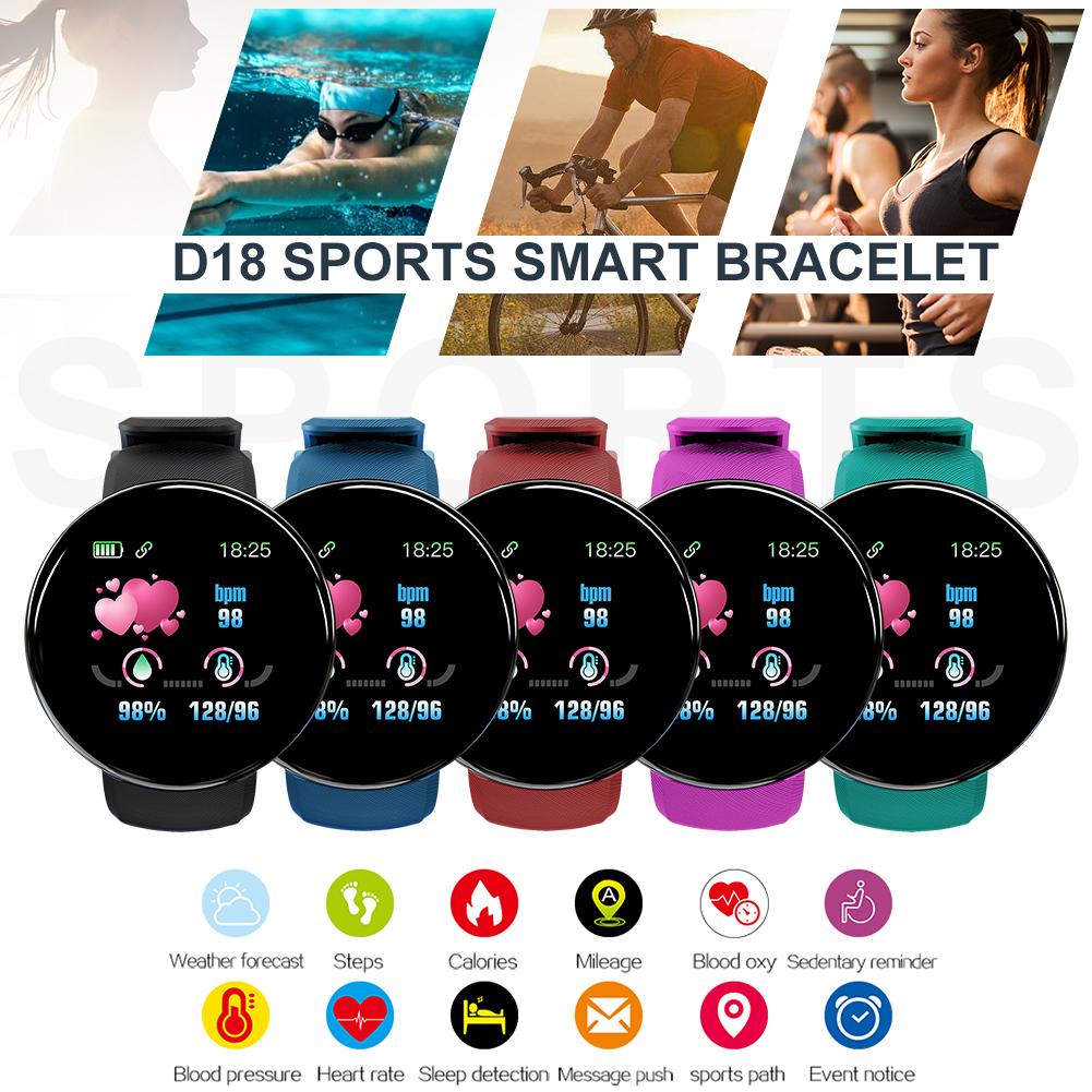 D18 Bluetooth Smart Horloge Mannen Bloeddruk Hartslag Stappen Smartwatch Vrouwen Horloge Waterdicht Sport Tracker