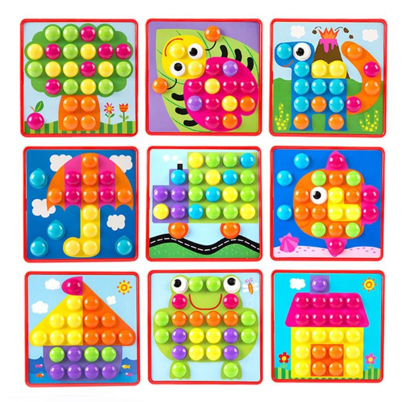 Kids 3D Puzzels Speelgoed Kleurrijke Knoppen Assembleren Paddestoelen Nagels Kit Baby Mozaïek Composiet Foto Puzzels Boord Educatief Speelgoed