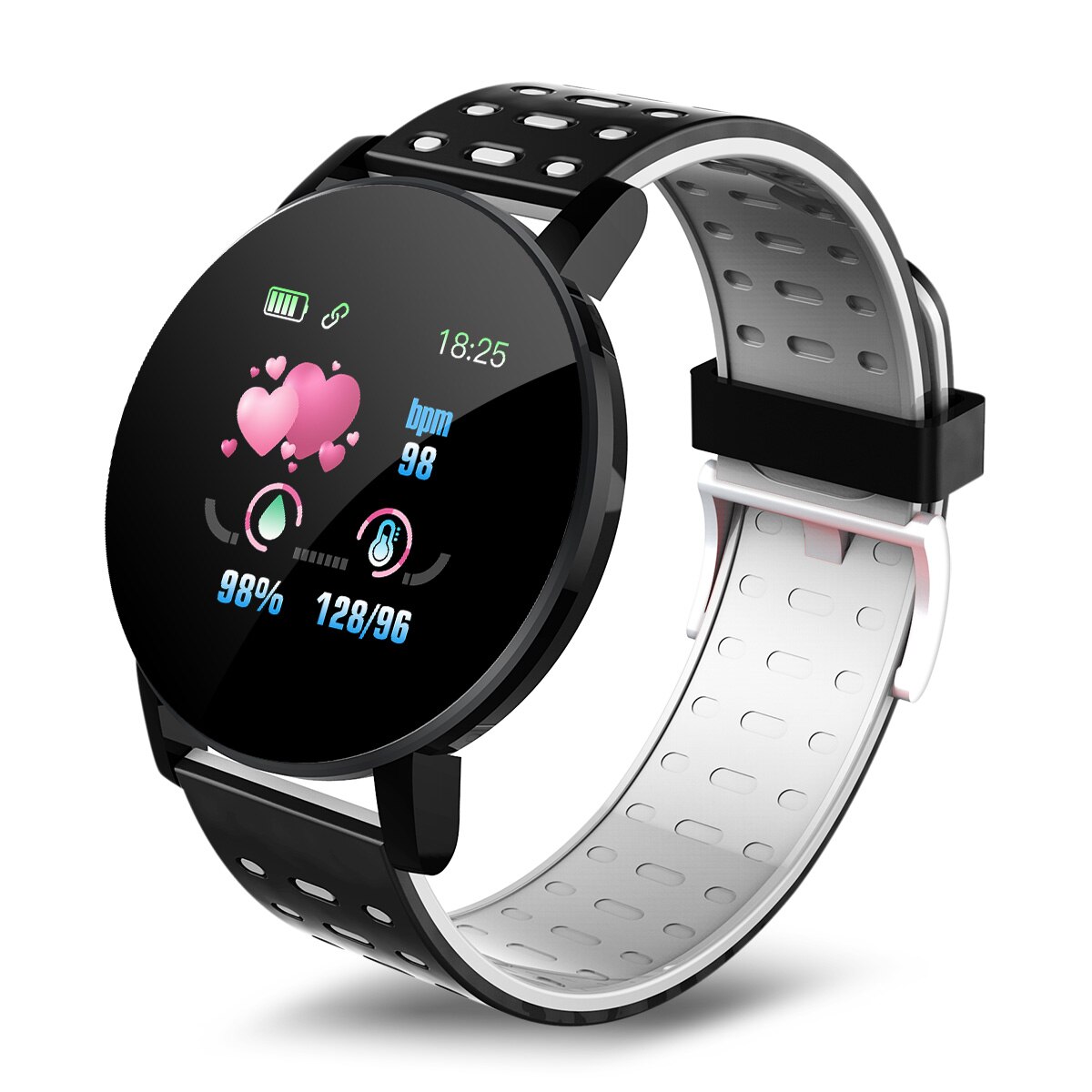 119 plus bluetooth smart ur blodtryk hjertefrekvens vandtæt sport runde smartwatch kvinder ur tracker til android ios: Grå