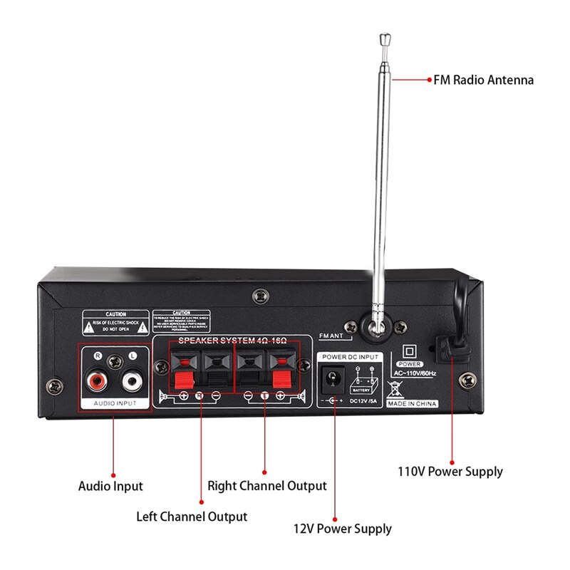 198a x 30 w x 2 ( rms bluetooth 5.0 stereo-audioverstärker , 250 w x 2 ( max ) 2 -kanal-leistungsverstärker-soundempfänger (eu-stecker)