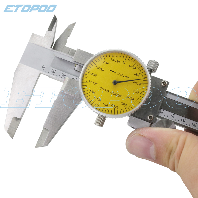 6-Inch Stainless Steel Fractional Dial Caliper 6inch Shock-proof Precision dial Vernier Caliper micrometer thickness gauge