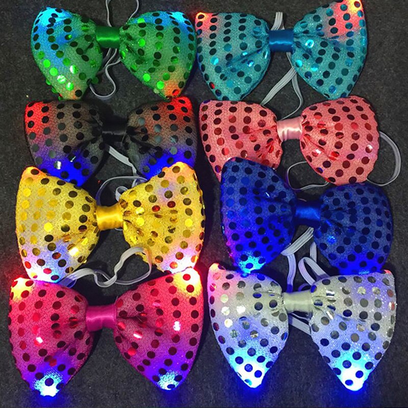 Męskie Bowtie migające oświetlenie LED Up cekiny krawat klub Bar Xmas Party kobiety krawat krawaty ślubne świecący prezent 2022 dekoracje świąteczne