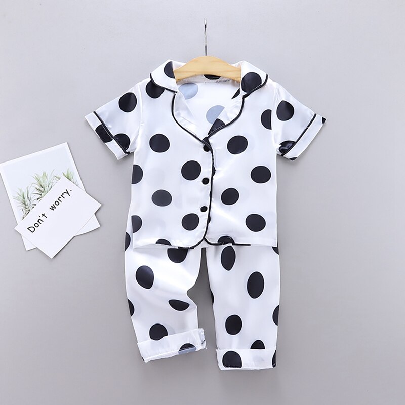 Herfst Baby Pyjama Kinderen Meisjes Jongens Kleding Golf Punt Afdrukken Nachtkleding Set Korte Mouw Blouse Tops + Nacht Broek 2Pcs 5