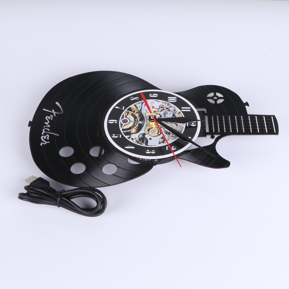 Gitarrform väggklocka vinylskiva väggklocka vardagsrum vägg hängande klocka (utan lampa sändning utan batteri)