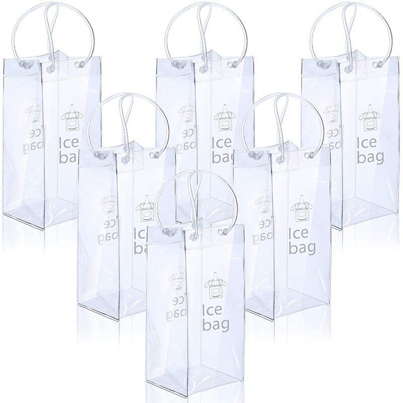 Draagbare Ijs Wijn Zak Wijn Koeltas Pvc Wijn Pouch Tassen Met Handvat Voor Champagne, Koud Bier, Wijn: 6PCs