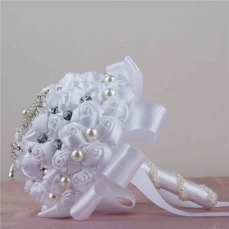 Gorgeous Crystal Beads Ribbon Royal Blue Wedding Bouquets Buque De Noiva Artificial Ramo Boda