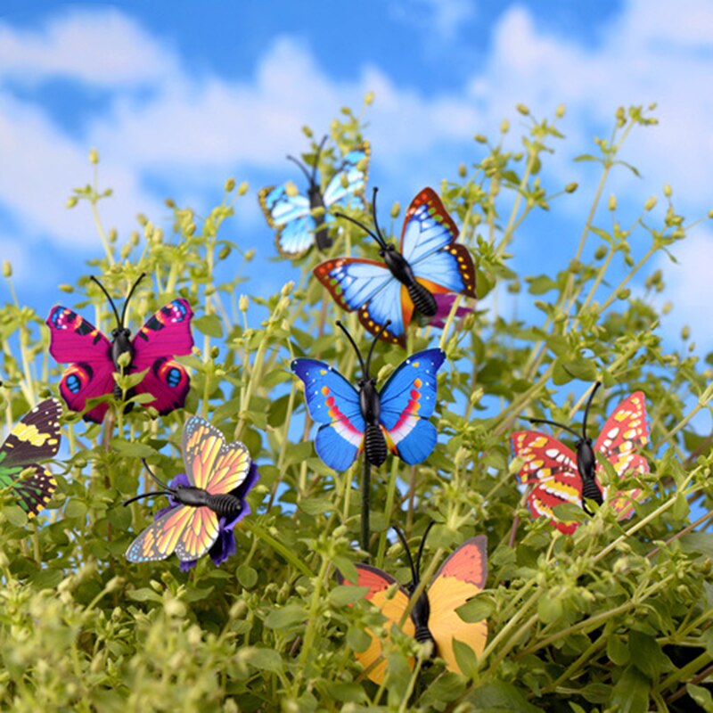 10 pièces papillons jardin cour planteur coloré fantaisiste papillon piquets Decoracion en plein air