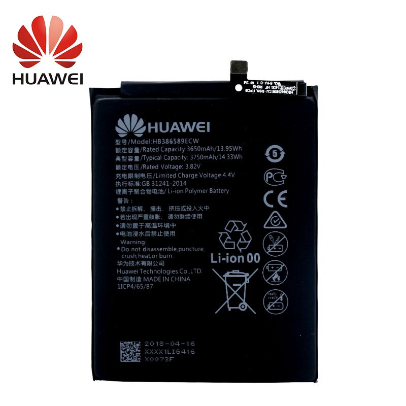 Original huawei bateria para huawei p10 plus honra 8x vista 10 v10 companheiro 20 lite nova 3 4 3650mah hb386589ecw alta qualidade