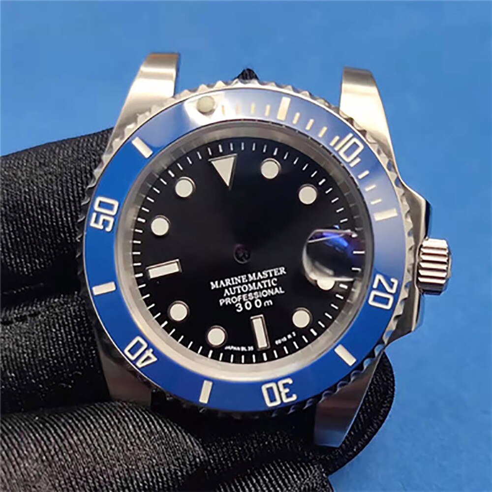 41MM Diving Watch Waterproof Case Watch Case Dial Bezel Pointers for NH35/36 Movement: Blue Black
