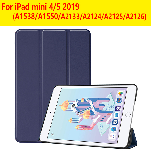 Cover Case for iPad Mini 1 2 3 PU Leather Silicone tablet case for iPad Mini 4 5 Tri-fold Stand Sleep Smart Cover Case: IPADMINI45 dark blue