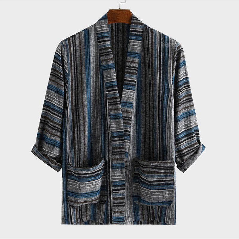 Manteau Kimono Japonais Homme – Cardigan Long Yukata Ample – Noir – Taille Unique