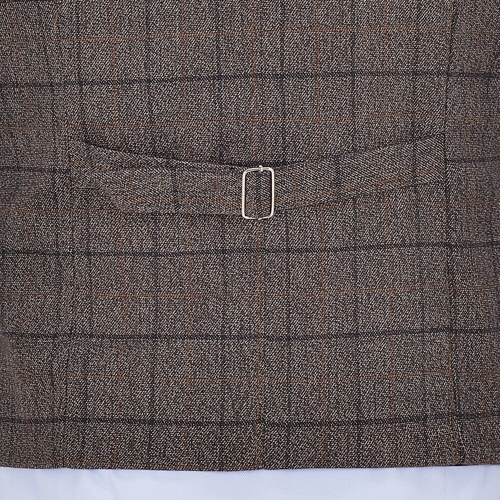 Colete masculino formal de algodão com caimento justo, colete de lã xadrez marrom para casamento, colete formal, padrinhos