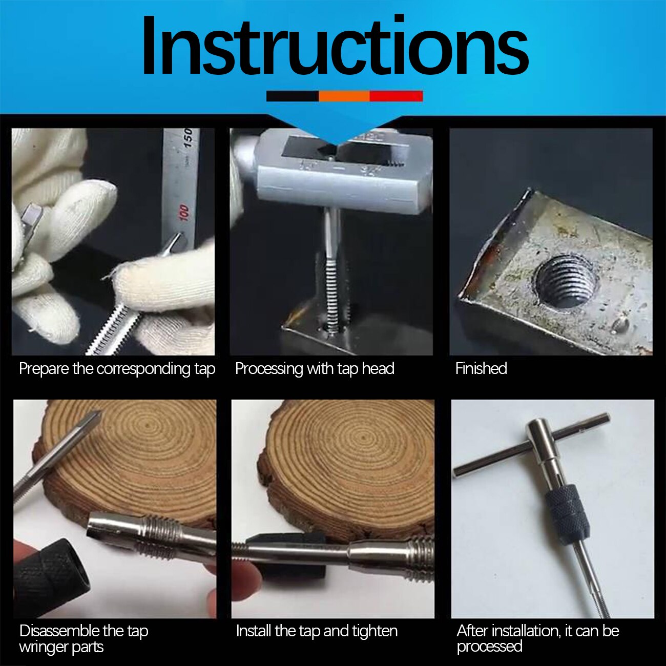 6Pcs Screw Tap Wrench Set Threading Tapping Hand Tool Kit Reversible Screwdriver Tap Holder T-Shaped M3 M4 M5 M6 M8 Wrench