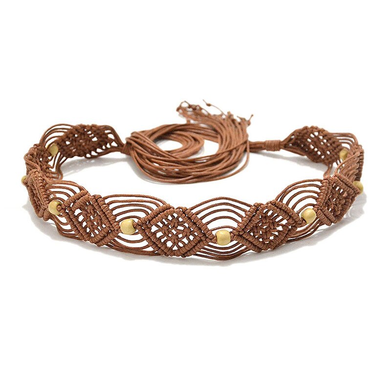 Correa de cera de viento étnica para mujer, cinturón tejido hecho a mano, cadena de cintura Bohemia, accesorios de vestido, cinturón de falda
