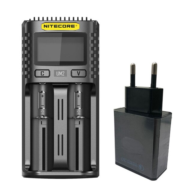 Nitecore UM2 USB Dual-SlOT QC Charger Intelligent Circuitry Global Insurance li-ion AA 18650 20700 26500 26650 Charger: UM2 with EU Plug
