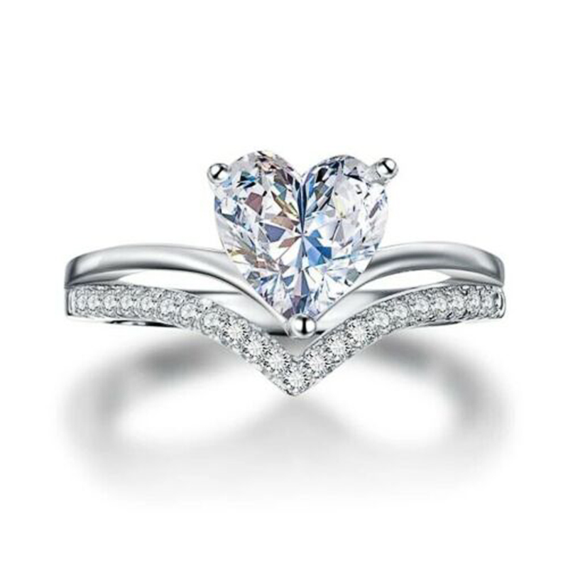 Huitan 2023 Trendy Heart Cubic Zirconia Women Rings for Engagement Wedding White/Pink/Green/Colored Love Rings Eternity Jewelry