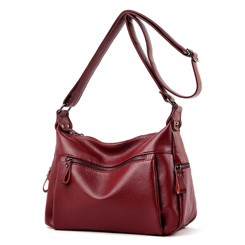 Koreaanse Leisure Een Schouder Messenger Bag Voor Vrouwen Zachte Lederen Tas Voor Middelbare Leeftijd En Oude Vrouwen: Wine