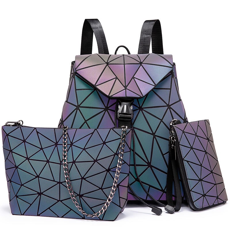 Mochila plegable para mujer, conjunto de 3 uds. De 3 uds., con geométrico: Bag set