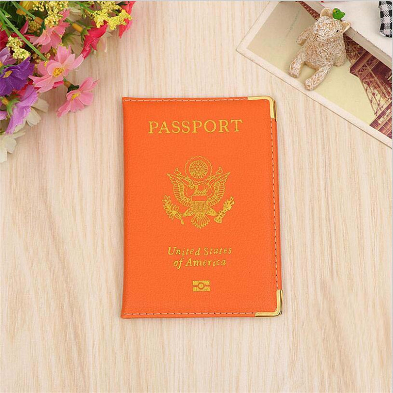 Reizen Lederen Covers Voor Paspoorten Usa Amerika Paspoort Deksel Vrouwen Meisjes Ons Paspoort Covers Paspoort Case Protector: Orange