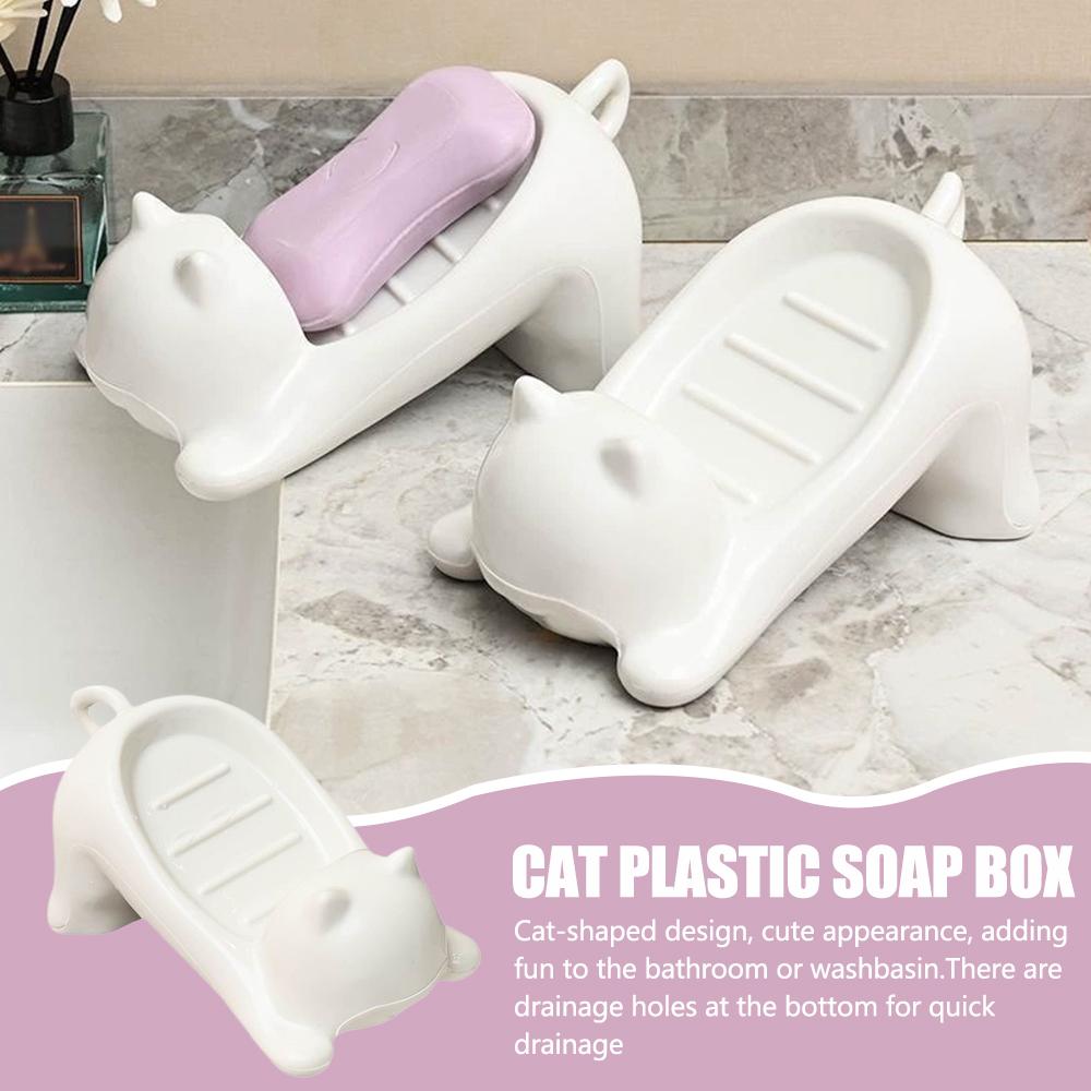 Drainable Sponge Soap Bar Container Tray Cartoon Cat Plastic Soap Box Washing Sponge Holder Decorative Storage Rack