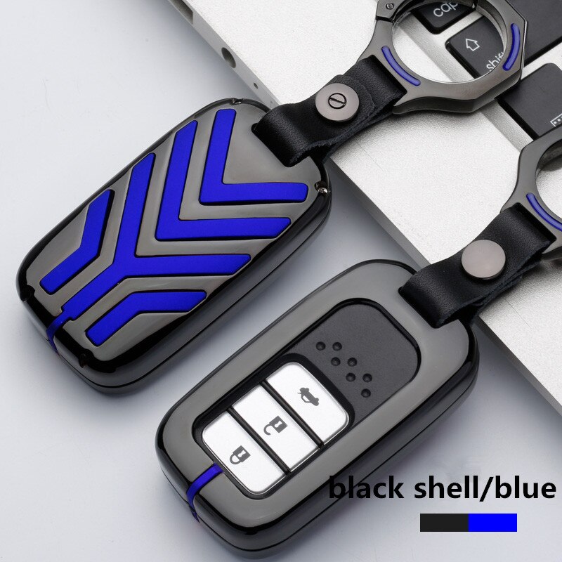 Sleutelhoesje van zinklegering voor honda civic vfc accord 2003-2007 cr- v freed pilot-stijl autosleutelhanger: Een zwartblauw