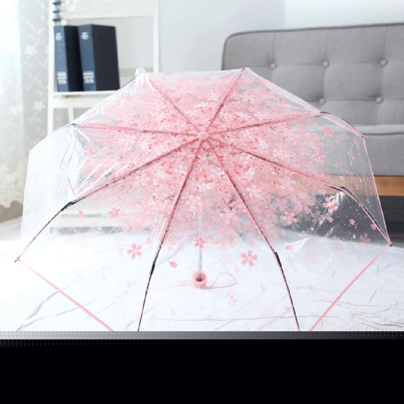 Innovant mignon cerisier fleur modèle pliant parapluie Transparent trois fois parapluie pluie outils transparent