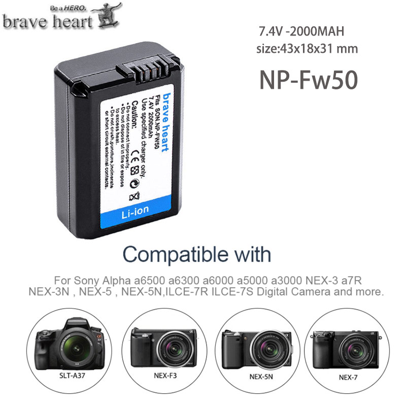 Dual Charger + 2x NP-FW50 Np FW50 Camera Batterij Pack Voor Sony A5000 A5100 A7R Nex 6 7 5TL 5R 5N 3Nl A6000 5T 5C 3N NEX5R: 1battery