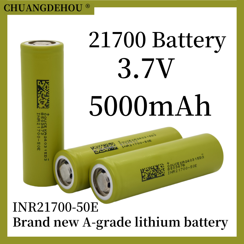 Brand 21700 Lithium Battery 5000Mah 3.7V 50A High Discharge Power Lithium Ion Rechargeable Battery, Suitable for Strong Light Flashlight, DIY Power Tools, Used Electric Car Battery, Provide High Energy Density