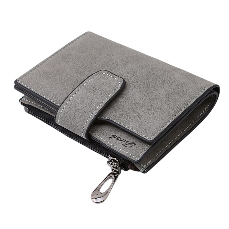 Small Female Purse Short Purse Lady Letter Snap Fastener Zipper Short Clutch Wallet Solid Vintage Matte Women Wallet: Light Gray