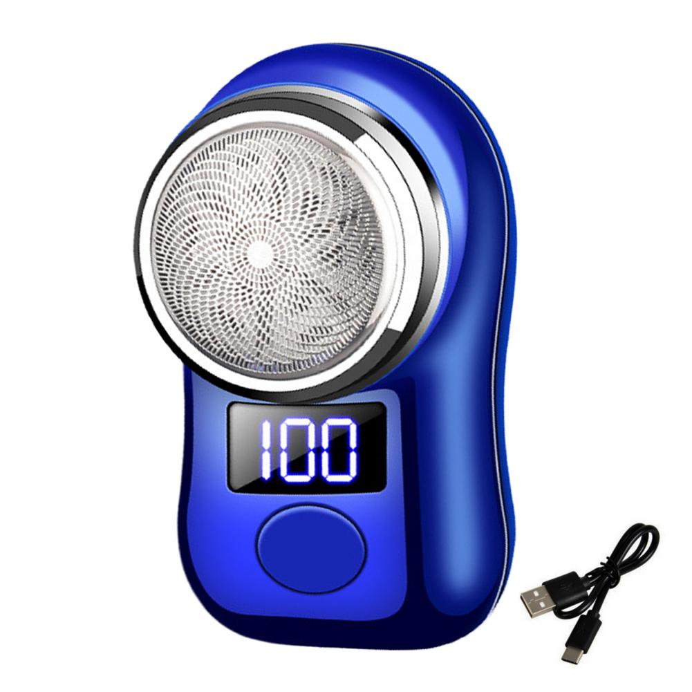 Beard Trimming Device Usb Rechargeable Portable Electric Shaver with Led Battery Display for Men Waterproof Mini Travel Rotary: Blue