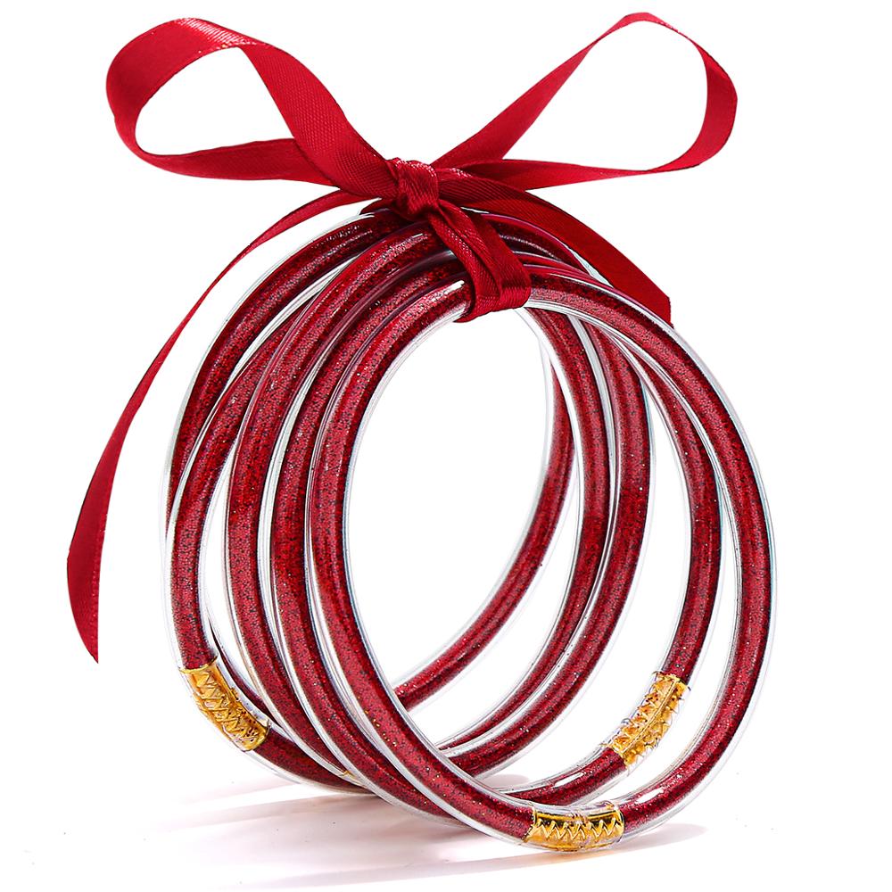 5 PCS/Set Bowknot Gold Silver Color Glitter Bangles Set All Weather Stack Silicone Plastic Glitter Jelly Bracelet: KFB1870-16