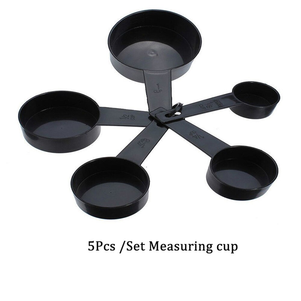 10/5Pcs Keuken Maatlepels Theelepel Cake Bakken Meel Maatbekers Lepels Maatlepel Keuken Koken Gereedschap: Black-5Pcs Cup