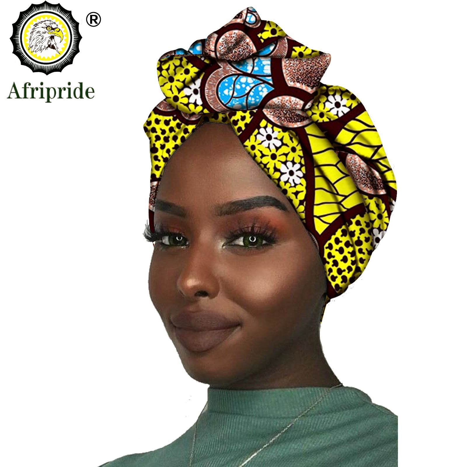 Nueva africana, diadema para mujer, tela de cera de algodón, pañuelo tradicional para la cabeza, turbante, cera de algodón puro AFRIPRIDE S001: Verde militar