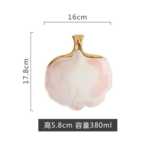 Eenvoudige Gloden Marmer Keramische Schotel Soep Rijstkom Salade Sieraden Opbergvak Decoratieve Servies YHJ021104: leaf bowl-pink