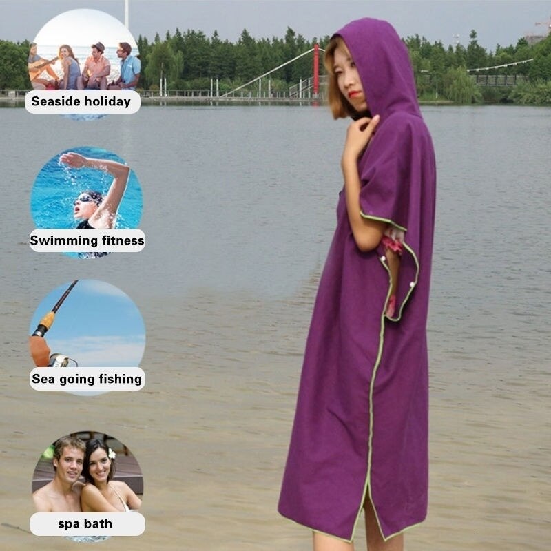 Spiaggia Ad Asciugatura Rapida Cambiare Accappatoio Telo da bagno tutto'aperto per Adulti Telo Da cavalla con Cappuccio poncho Delle Donne Accappatoio Asciugamani costume Da Bagno Mantello Spille