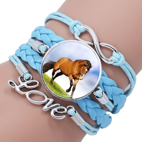 Exweup Vintage Horse Pattern Black Leather Bracelets Bangles Love letter Crystal Gem stone Bracelets Women Bangle Wristbands: F11170MI06