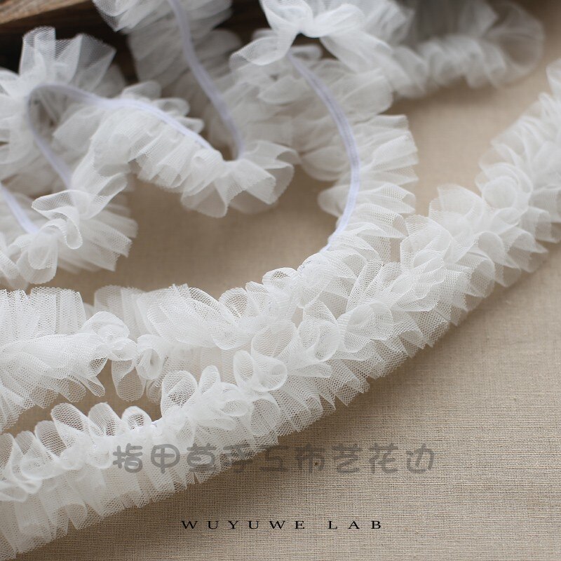 1M 5Cm Breed Wit Roze Elastische Stretch Kant Lint Versieringen Plisse Vouw Mesh Tulle Naaien Diy Ambachten Baby jurk Kledingstuk Ruche: white 1m