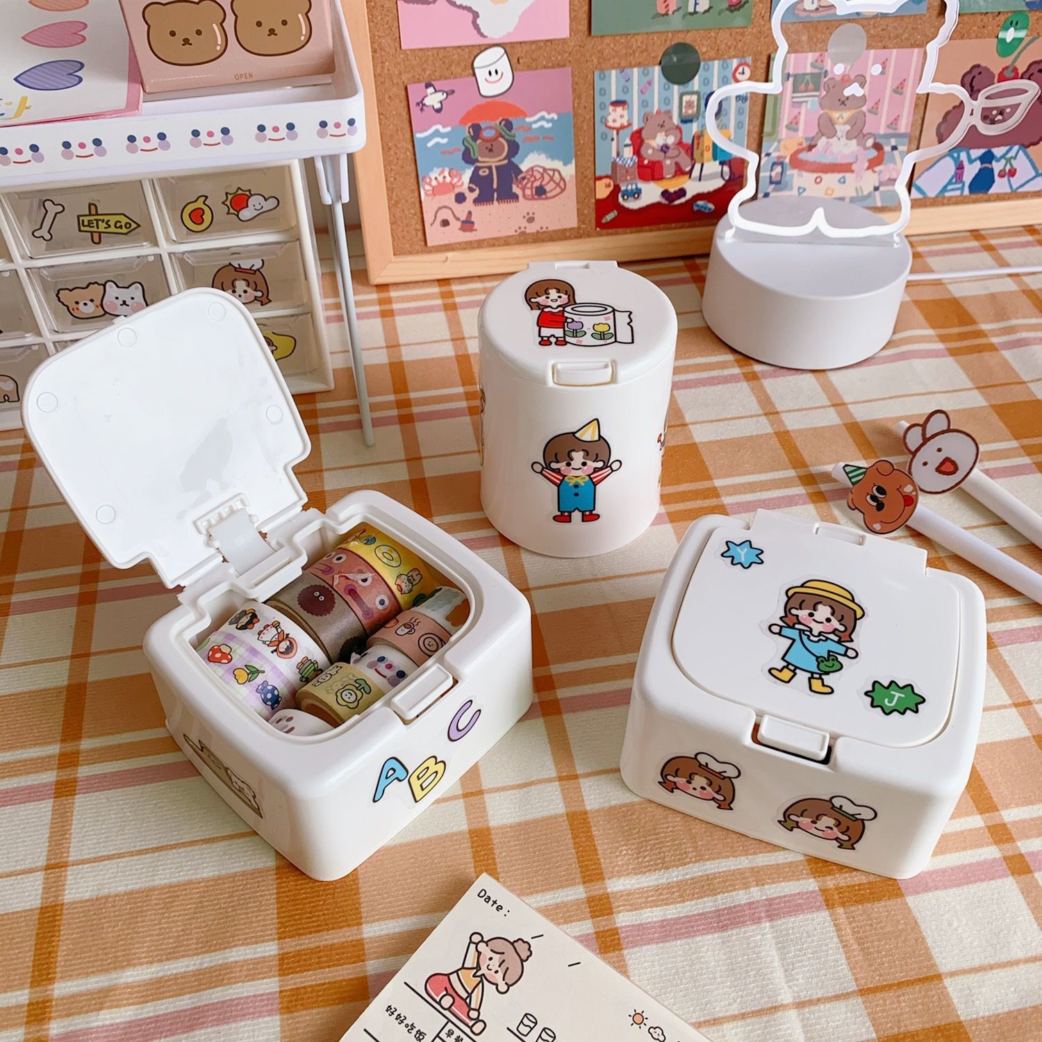 Caja de almacenamiento de escritorio con Mini botones, organizador Kawaii con tapa para guardar dulces, artículos diversos, joyería