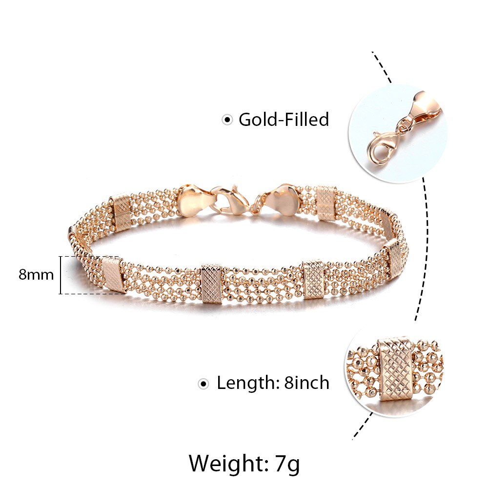 Davieslee 8mm Rose Gold Bracelet for Women Girls Bead Link Chain Bracelet Bangle Jewelry Wedding Best 20cm DCB33