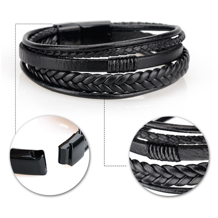 Bracciali da uomo In pelle intrecciata bracciale Heren In colore marrone nero con bracciale magnetico elegante per uomo braccialetto con ciondolo regalo