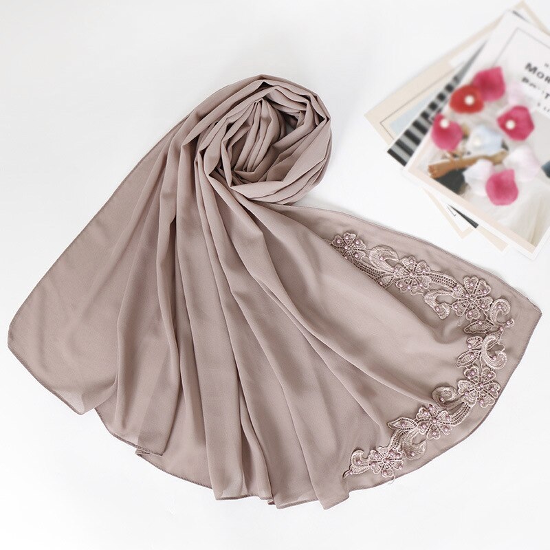 Blasen Chiffon muslimischen kopf schals nagel perle Nacken schal frauen kopf hijabs schals decke schal zubehör mädchen: hell khaki