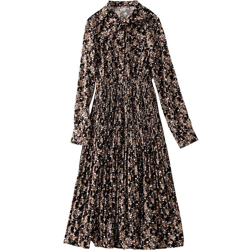 Sommar höst kvinnor och #39 koreanska vintagetryck boho chic festklänning för ogräsrensning fritidskläder med långärmade basklänningar: 65-70kg xxxl