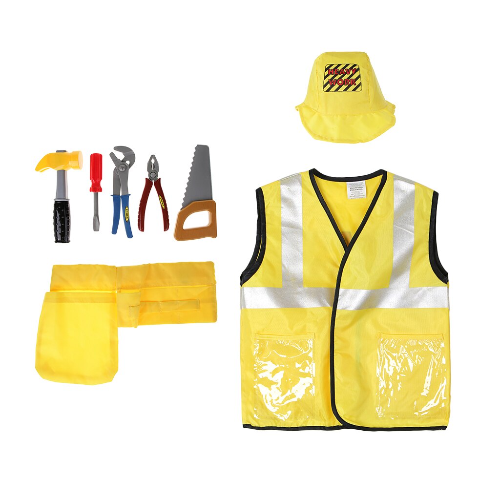 8pcs/Set Kids Construction Worker Dress Up Costume Uniform Toddlers Cosplay