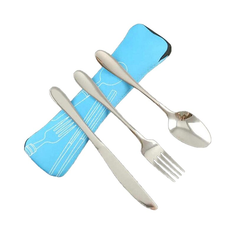 3 pz/impostato Portatile Posate in Acciaio Inox Forchetta Cucchiaio taglierina Utensili Da Cucina Posate per Il Campeggio Esterno di picnic: blu